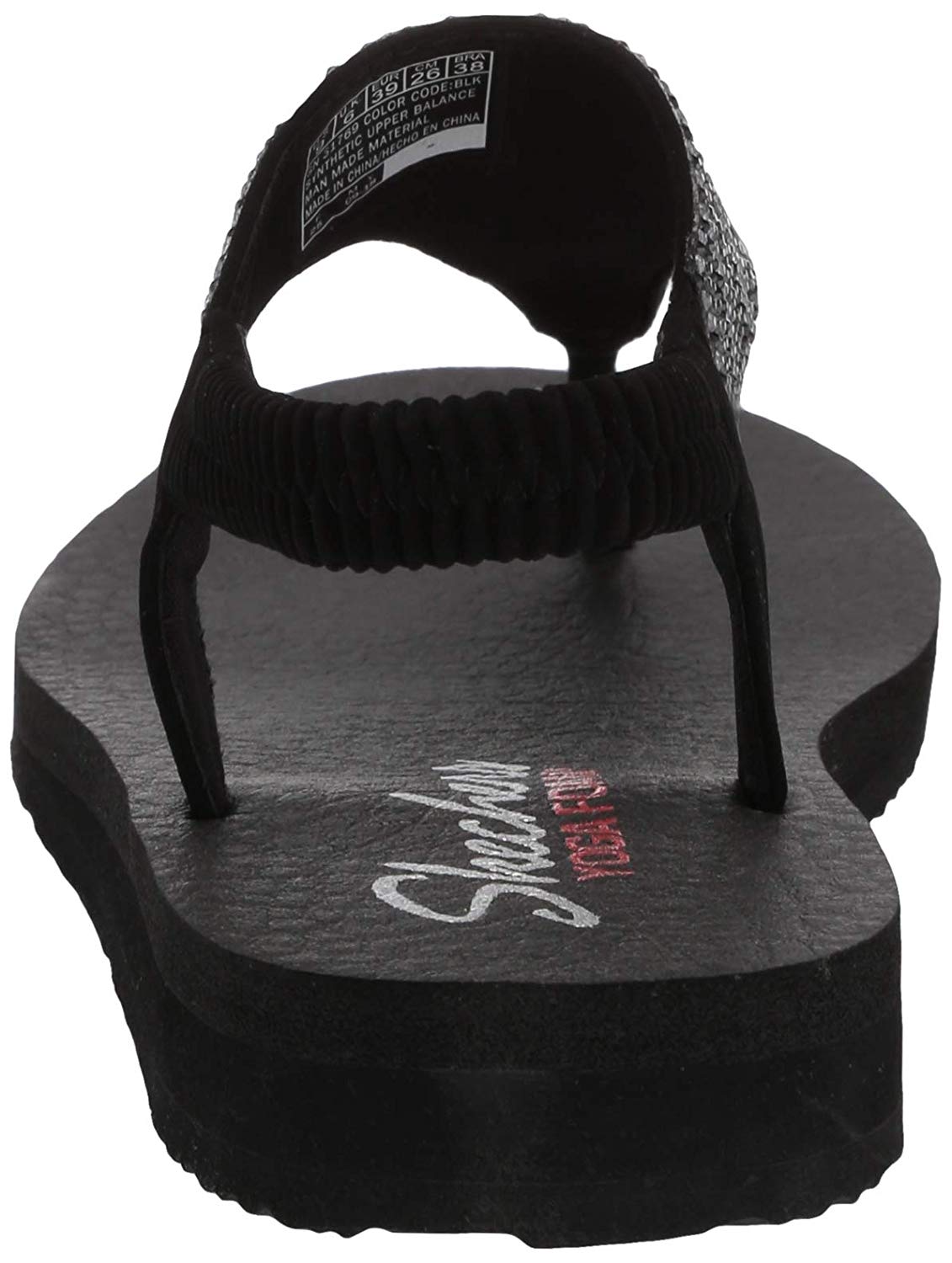 Skechers Women's Meditation-Gypsy Glam-Hooded Aztec Rhinestone Slingback Thong Sandals, Black, 5 M US
