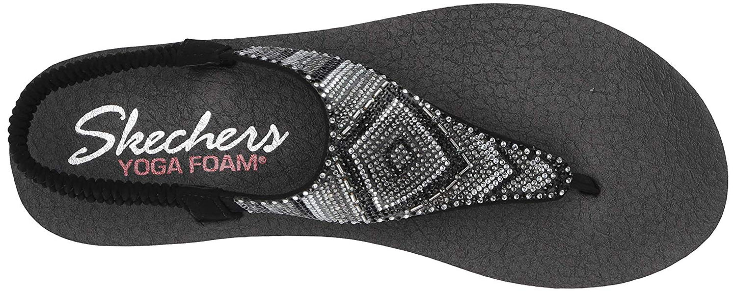 Skechers Women's Meditation-Gypsy Glam-Hooded Aztec Rhinestone Slingback Thong Sandals, Black, 5 M US