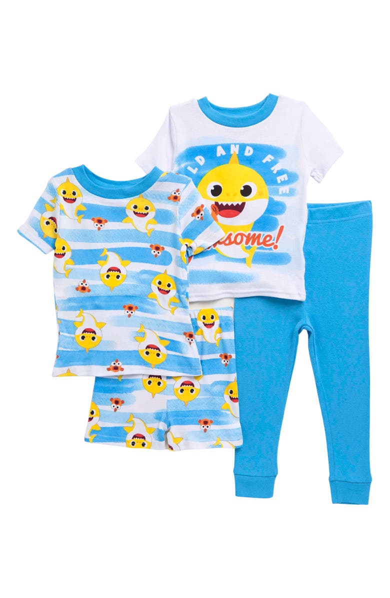 Baby Shark Boys' WILD AND FREE 4pc Pajama Set, White, 2T