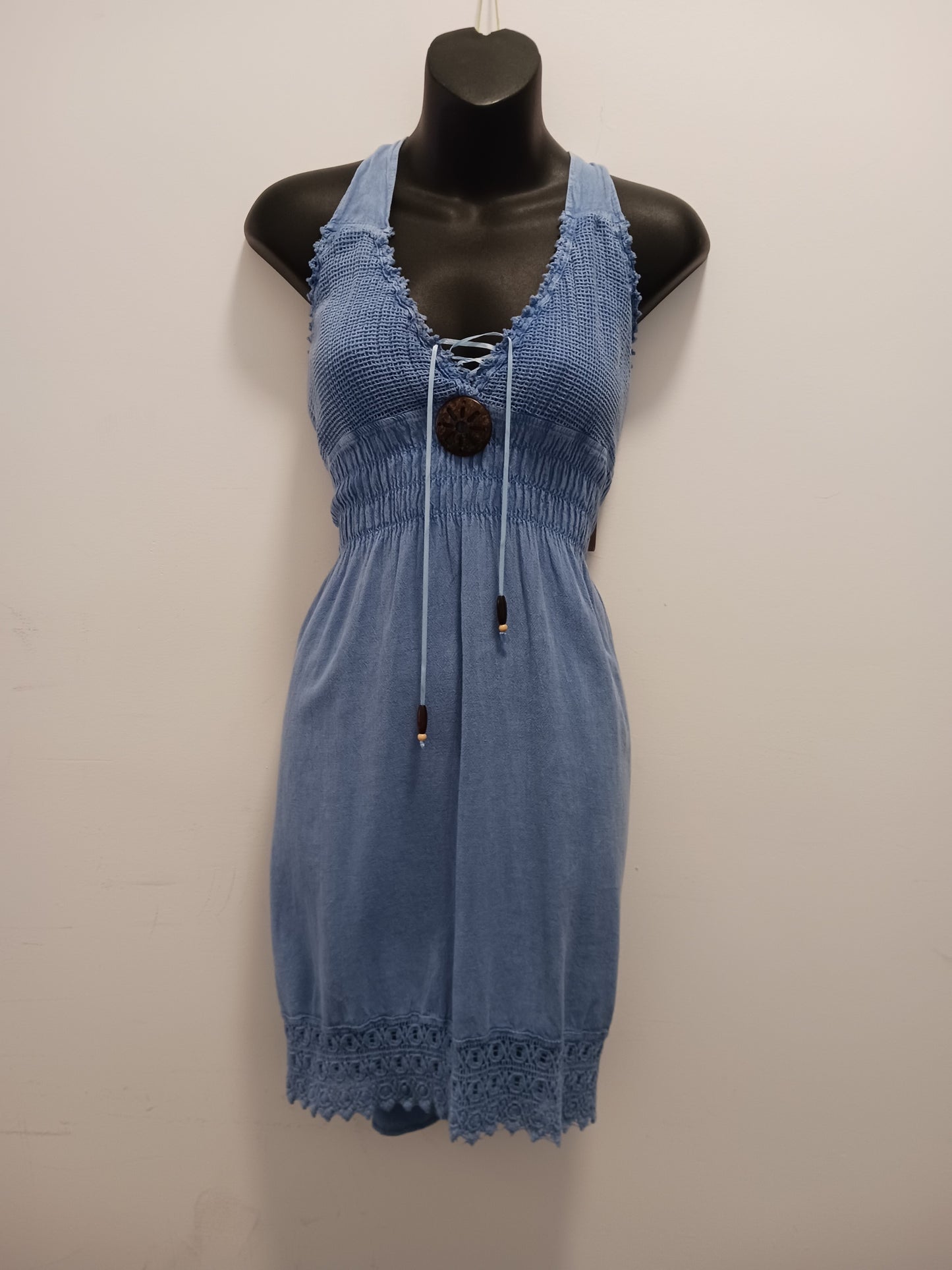 Cotton Collection Button Halter Linen Dress D206