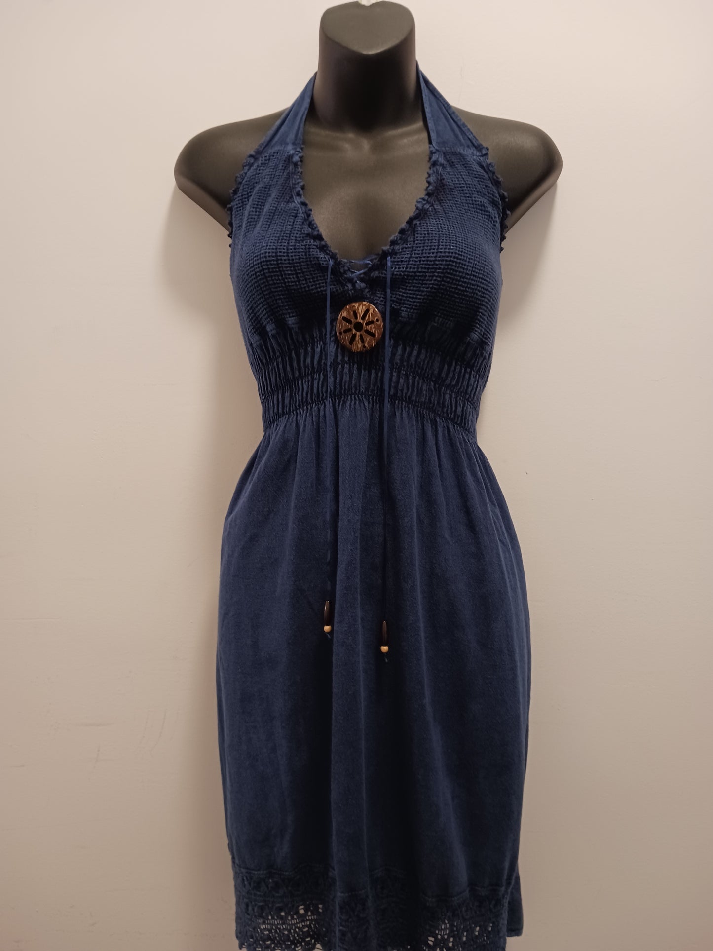 Cotton Collection Button Halter Linen Dress D206