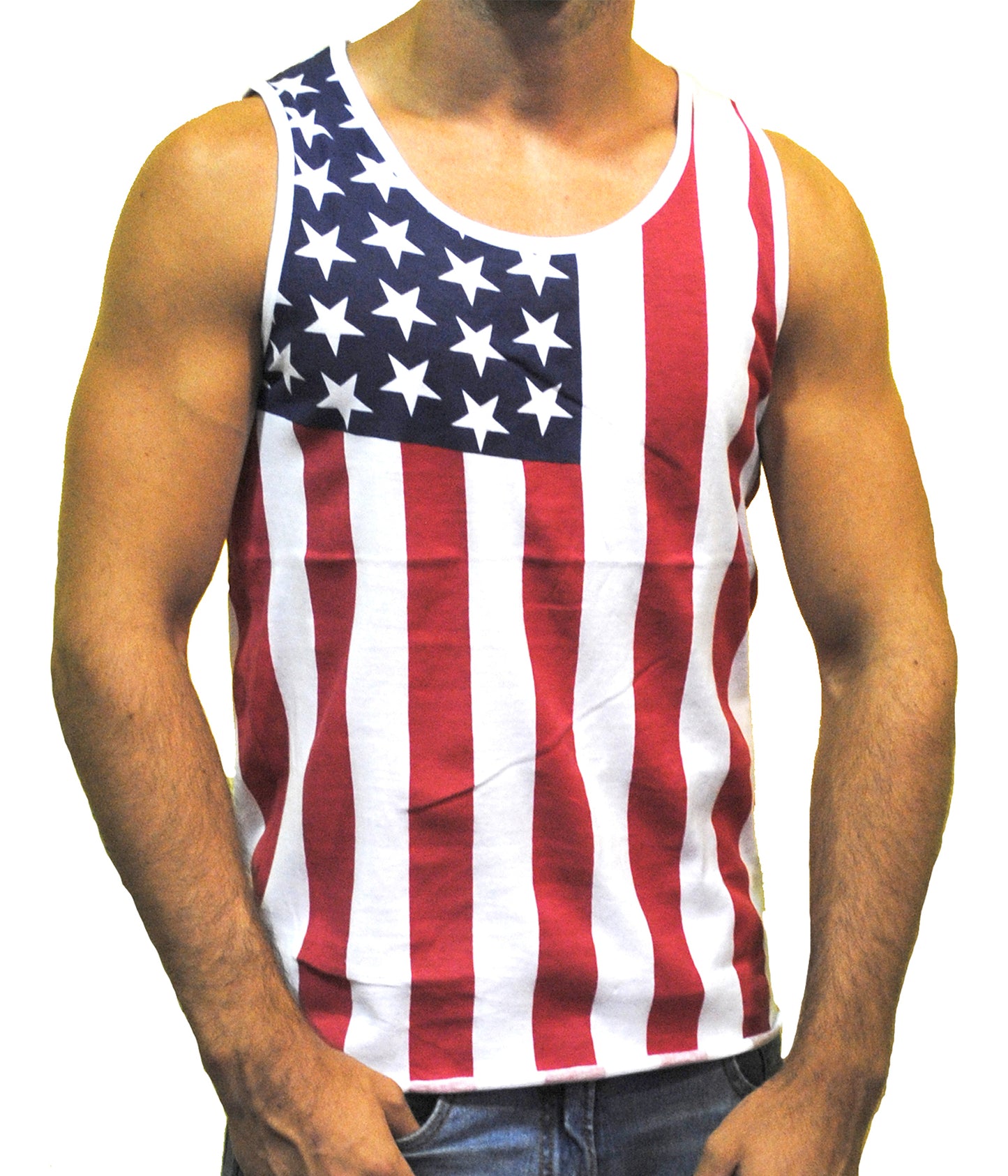 Patriotic American Flag Stripes And Stars Tank Top Shirt Adult Men's
