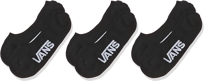 Vans No Show 3 Pairs Men's Black With White Off The Wall Socks, 9.5-13