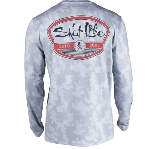 Salt Life Men's CamoX Long Sleeve Performance Pocket Tee,Grey XL