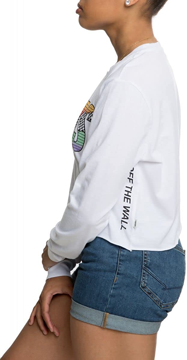 Vans Women's Tore Up Long Sleeve Crop Top T-Shirt, White, S