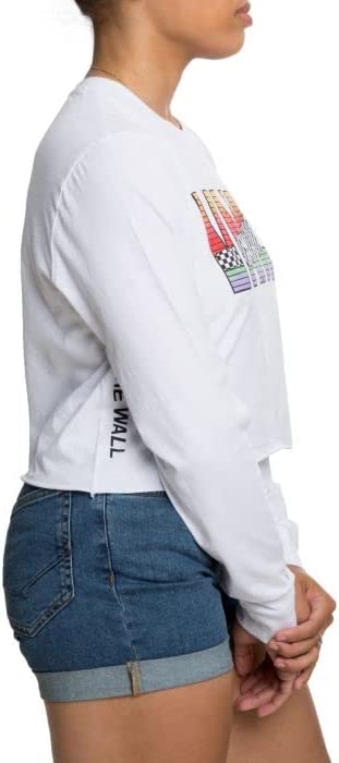 Vans Women's Tore Up Long Sleeve Crop Top T-Shirt, White, S