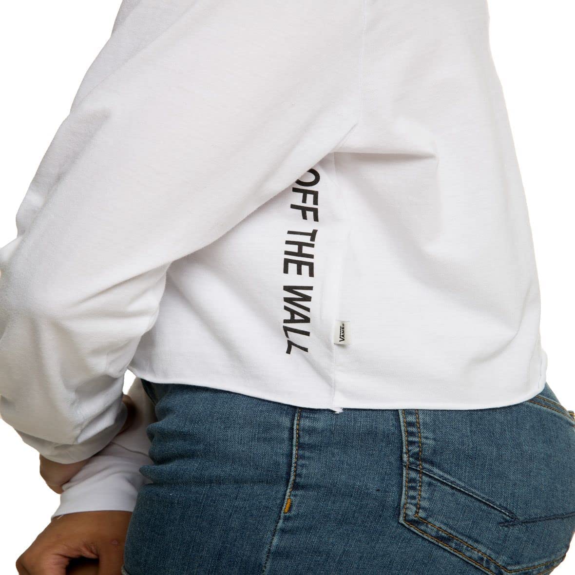 Vans Women's Tore Up Long Sleeve Crop Top T-Shirt, White, S