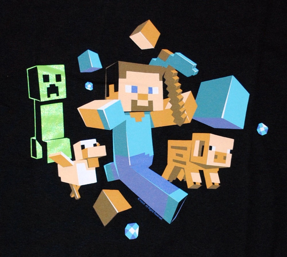 Minecraft Run Away Creeper Glow Dark T-shirt, Black, 4XL