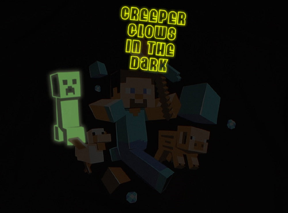 Minecraft Run Away Creeper Glow Dark T-shirt, Black, 4XL