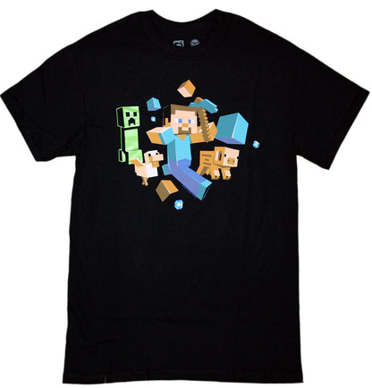 Minecraft Run Away Creeper Glow Dark T-shirt, Black, 4XL