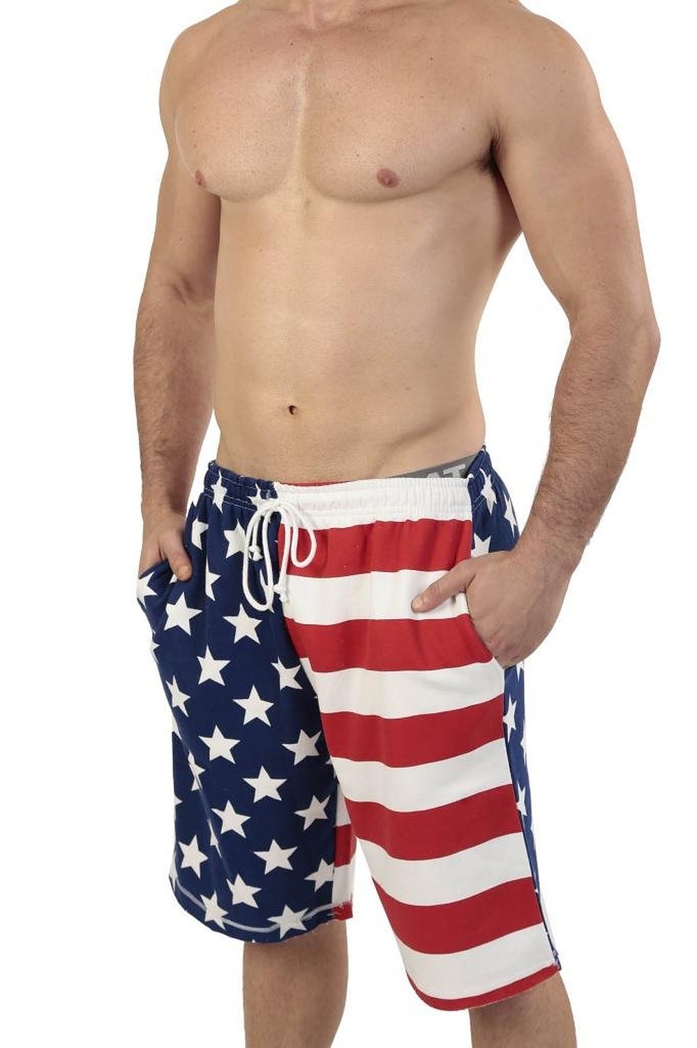 Licensed Mart Patriotic American USA FLAG Lightweight Fleece Shorts