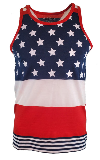 Patriotic American US Flag Stripes And Stars Tank Top Shirt Adult Men's