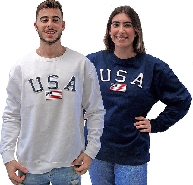 Isaac's Designs USA Embosing Crewneck,Navy,XL