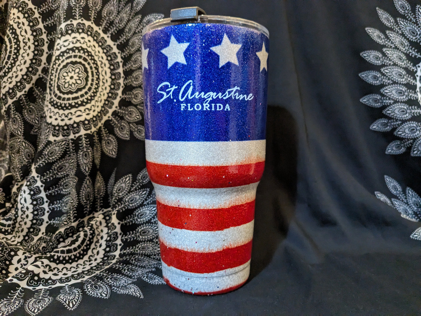 ID SA Souvenir Tumbler Cup With Straw, Shimmer Flag,