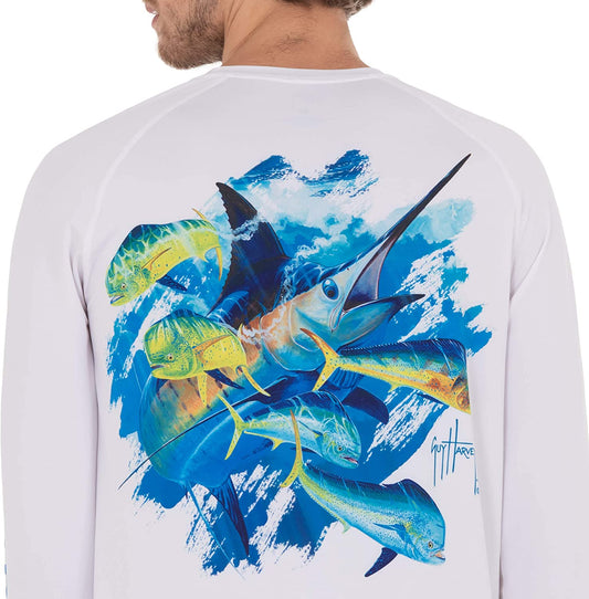 Guy Harvey Men's Long Sleeve Performance Hoodie, Scuba Blue, XL