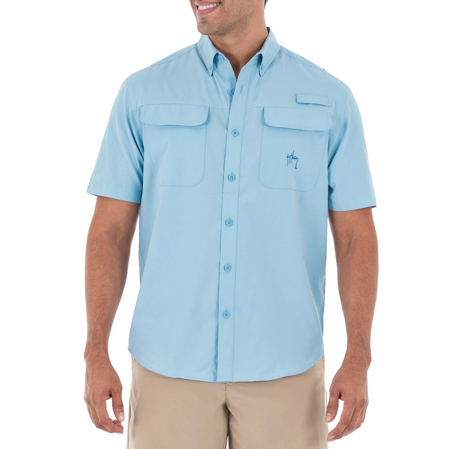 Guy Harvey Men's Short Sleeve Button Fishing Shirt Solid