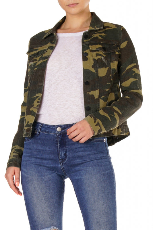 Elan Camo Button Down Jean Jacket