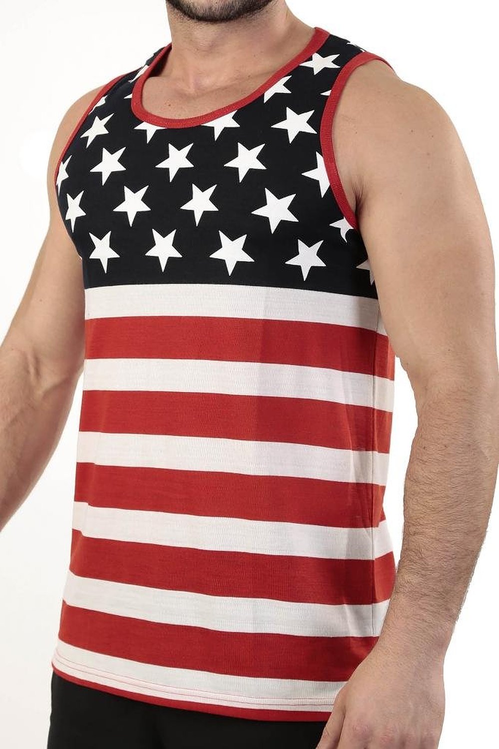 Patriotic American US Flag Stripes And Stars Tank Top Shirt Adult Men's