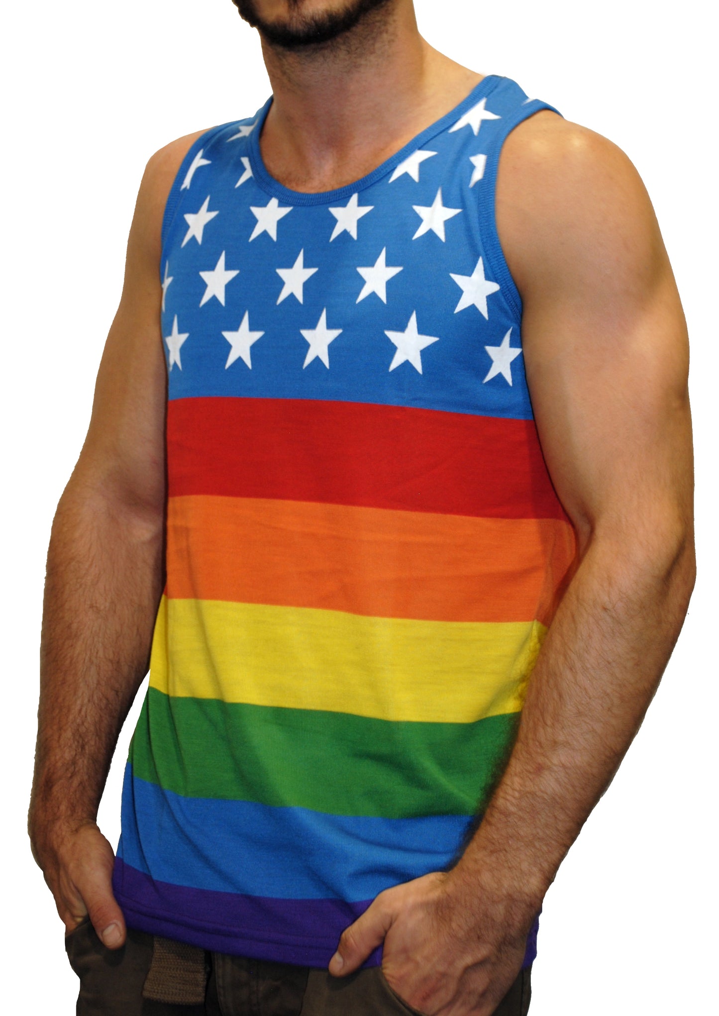 Exist Men's Patriotic American Rainbow Pride Colors Flag Muscle Tank Top Shirt