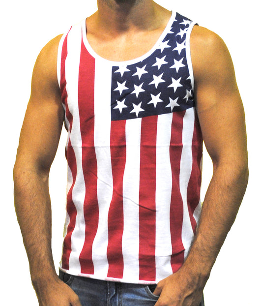 Patriotic American Flag Stripes And Stars Tank Top Shirt Adult Men's