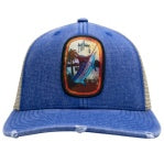 Guy Harvey Men's Dominica Patch Distressed Trucker Hat, Royal, OSFM