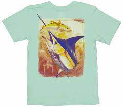 Guy Harvey Men's Dusk Pocket T-Shirt, Beach Glass 2XL