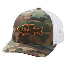 HUK Bass Trucker Hat, Camo Green