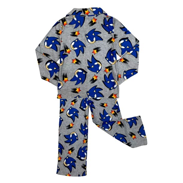 Sonic Boy s 2 Piece Button Up Fleece Pajama Set Vintage Clothing Co