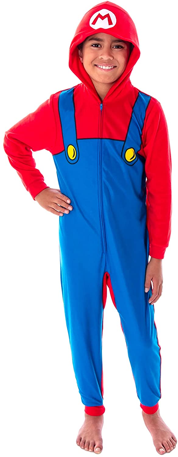 Super Mario Character Front-Zip Hooded Long- Sleeve Pajama Set