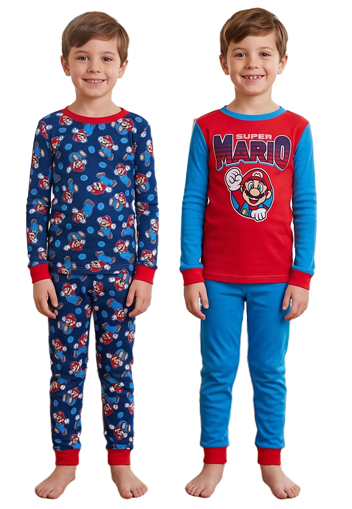 Nintendo Super Mario Character Youth 4-Piece Long Sleeve Pajama Set