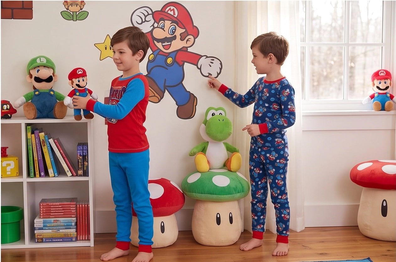 Nintendo Super Mario Character Youth 4-Piece Long Sleeve Pajama Set