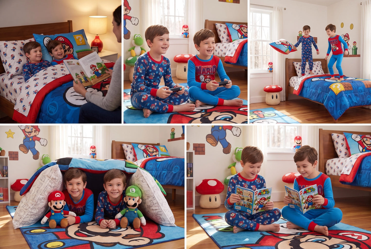 Nintendo Super Mario Character Youth 4-Piece Long Sleeve Pajama Set