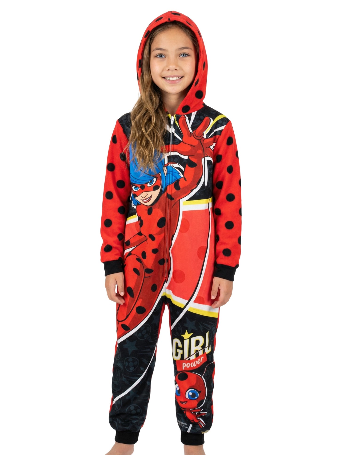 Komar Kids Miraculous Ladybug Girls Girl Power Full Zip Blanket Sleeper Hooded Pajama