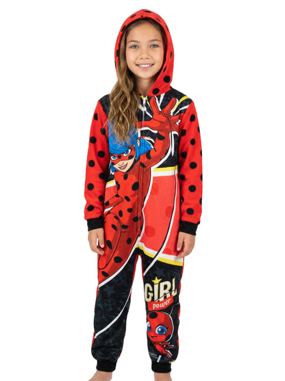 Komar Kids Miraculous Ladybug Girls Girl Power Full Zip Blanket Sleeper Hooded Pajama