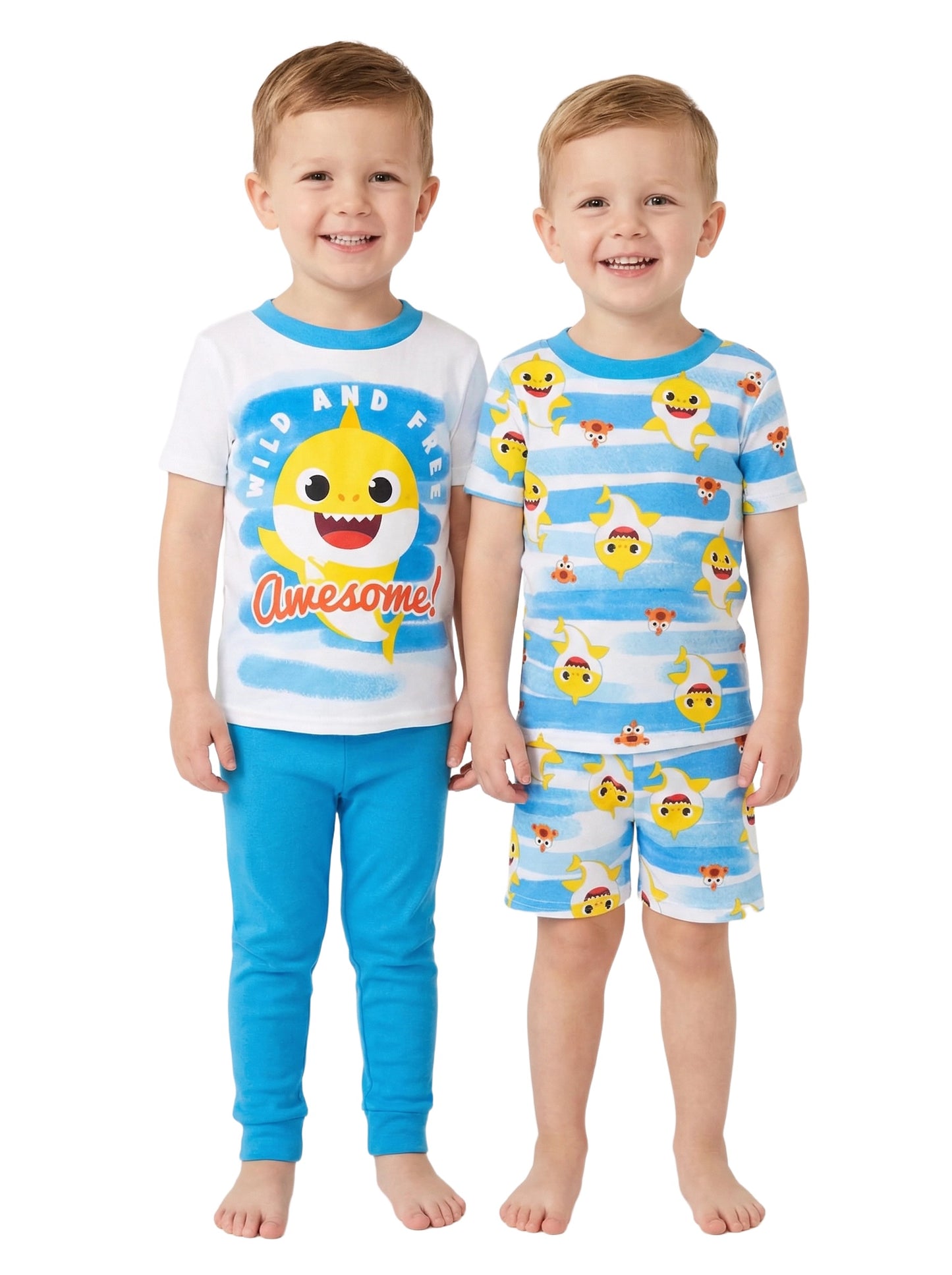 Baby Shark Boys' WILD AND FREE 4pc Pajama Set, White, 2T