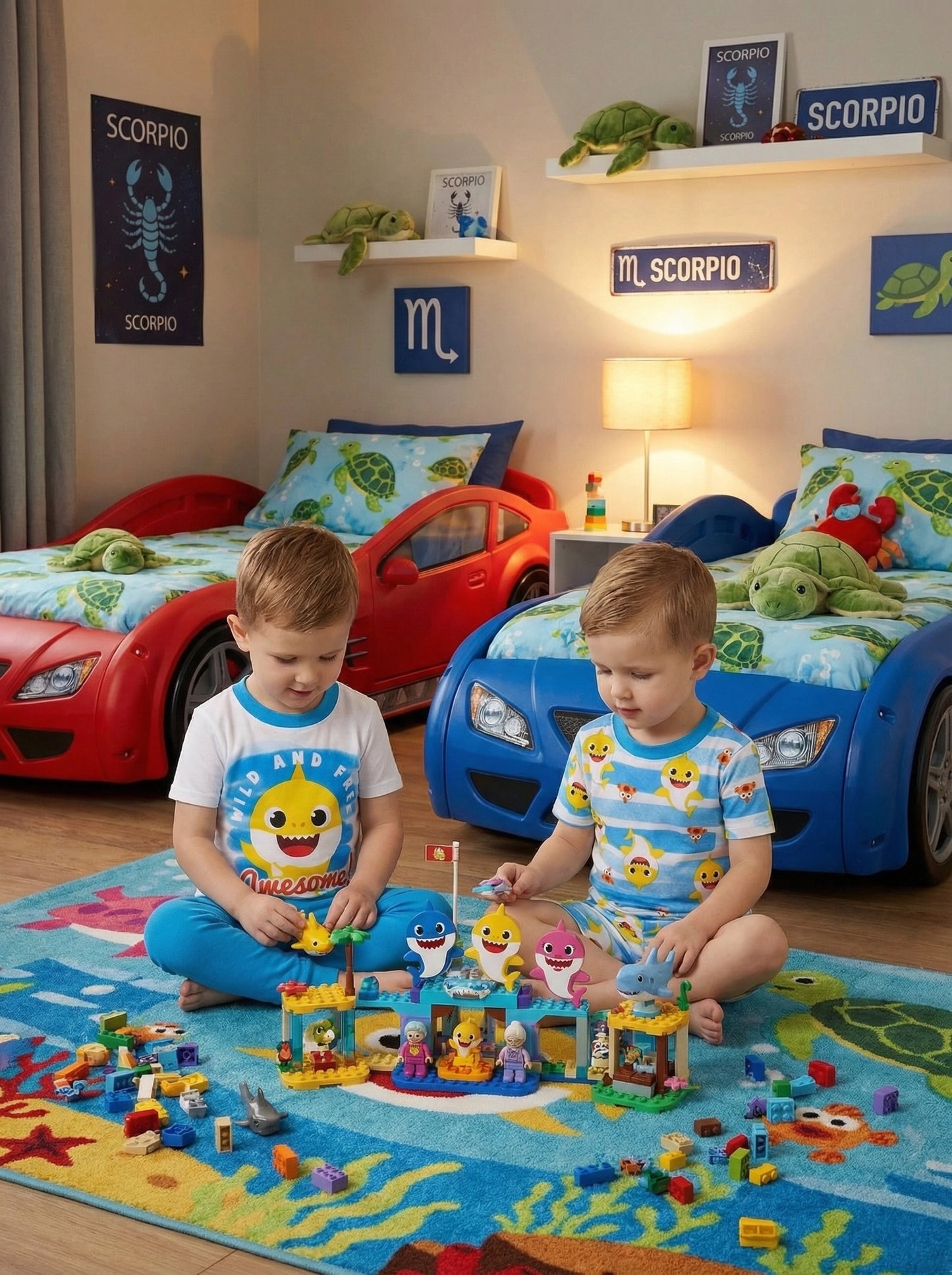 Baby Shark Boys' WILD AND FREE 4pc Pajama Set, White, 2T