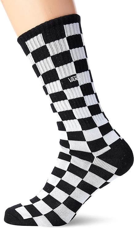 VANS Checkerboard Men's Crew Socks, White/Black, (6.5-9) M US