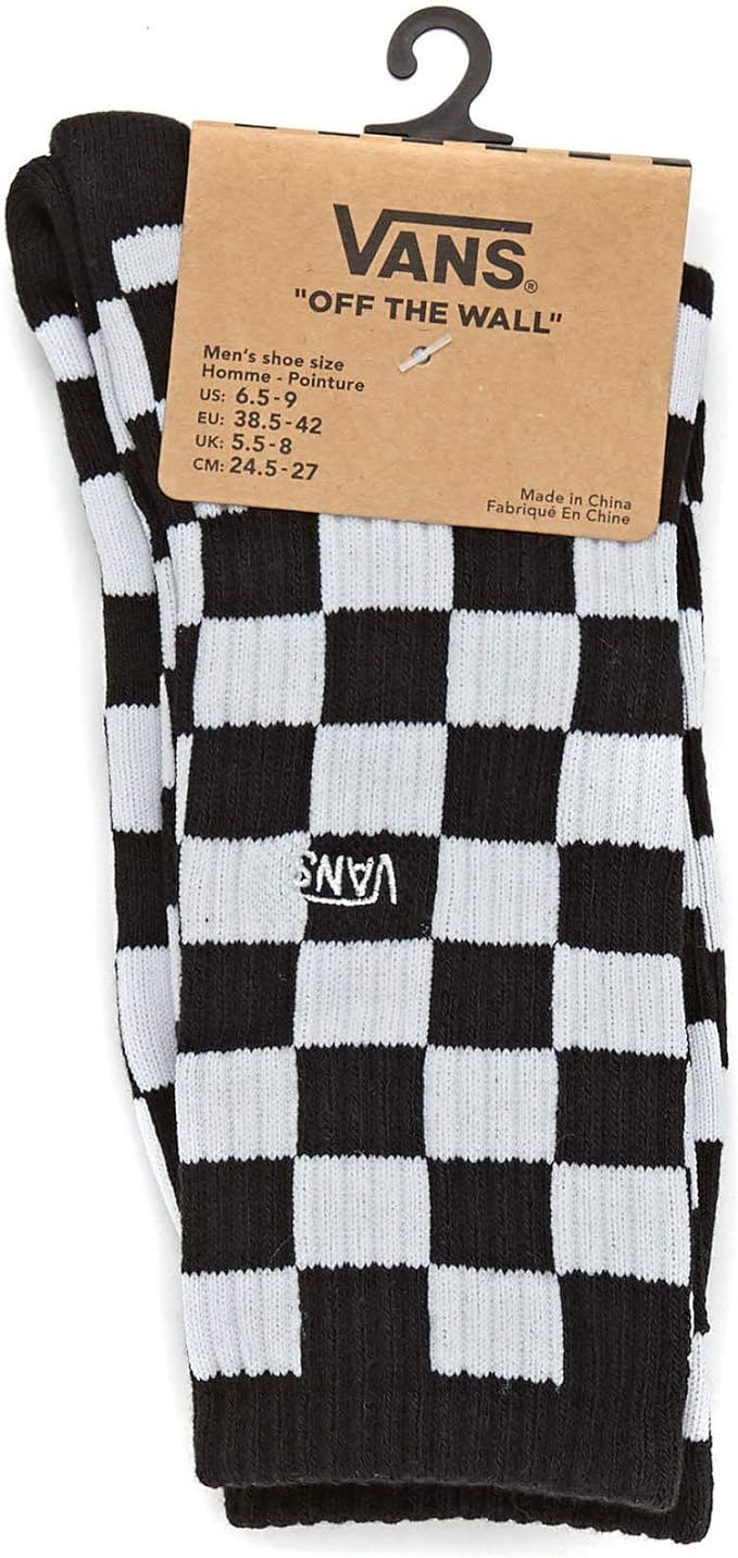 VANS Checkerboard Men's Crew Socks, White/Black, (6.5-9) M US