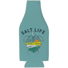 Salt Life Turttle Leaf Bottle Koozie,Aruba Blue