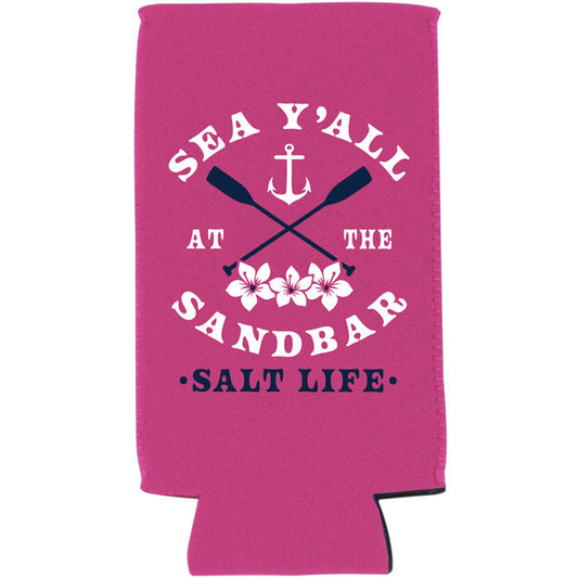 Salt Life, Sea Y'all, Skinny Can Koozie, Bright Pink