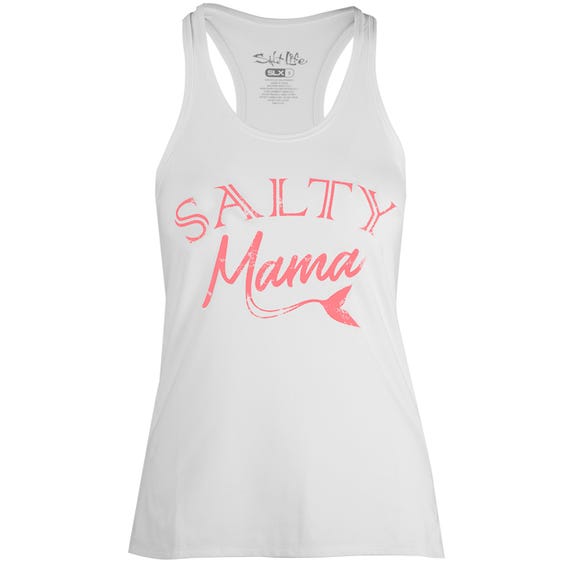 Salt Life Women's Salty Mama Racerback Performance Tank, White-M
