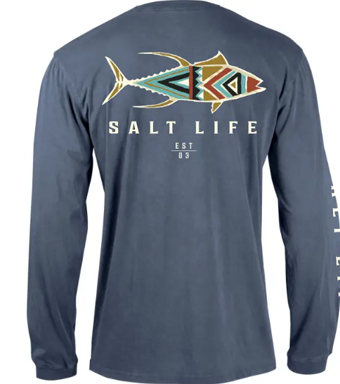 Salt Life Men's Tribal Finz Salt Wash Long Sleeve Pocket Tee