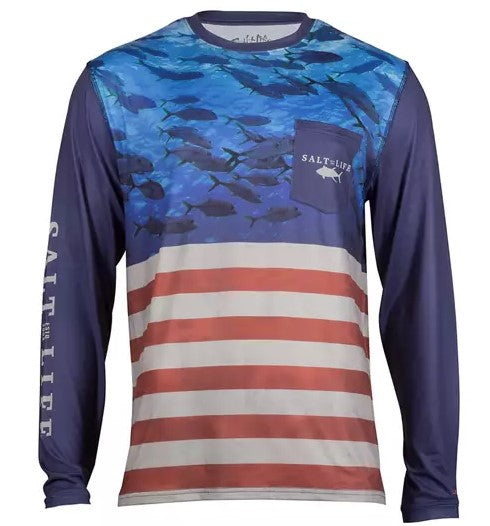 Salt Life Men's Respect Allover Long Sleeve SLX Graphic Shirt,