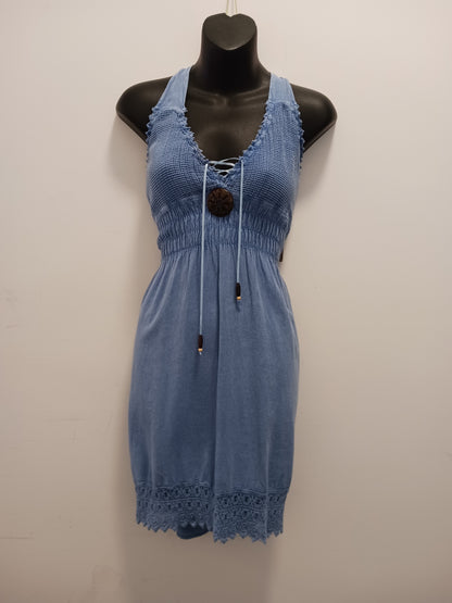 Cotton Collection Button Halter Linen Dress D206