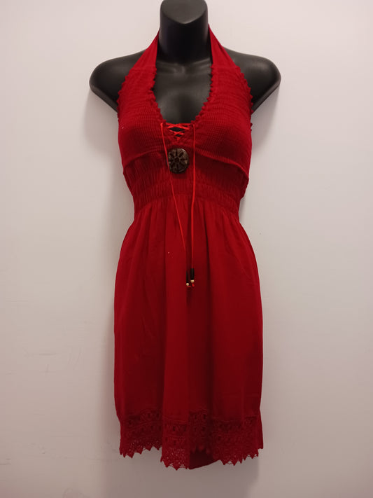 Cotton Collection Button Halter Linen Dress D206