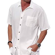 Cotton Collection Linen Shirt Button Down 2 Pockets