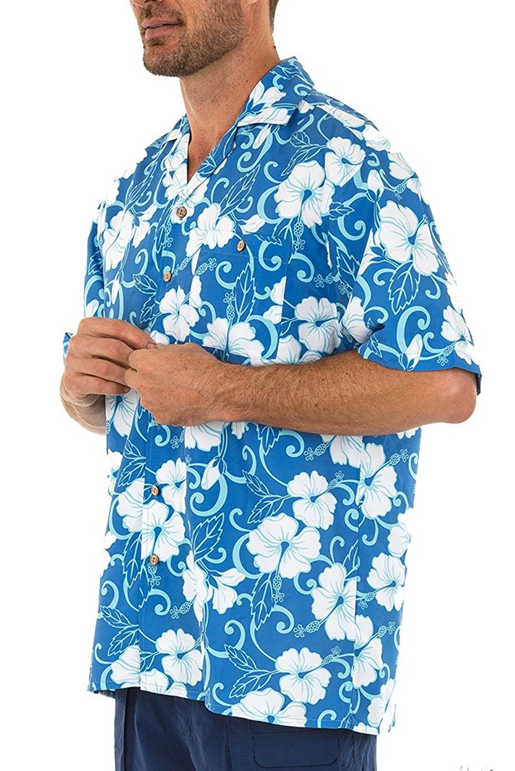 UZZI Men's Hibiscus Flower Hawaiian Shirt