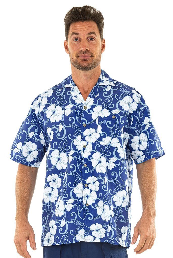 UZZI Men's Hibiscus Flower Hawaiian Shirt