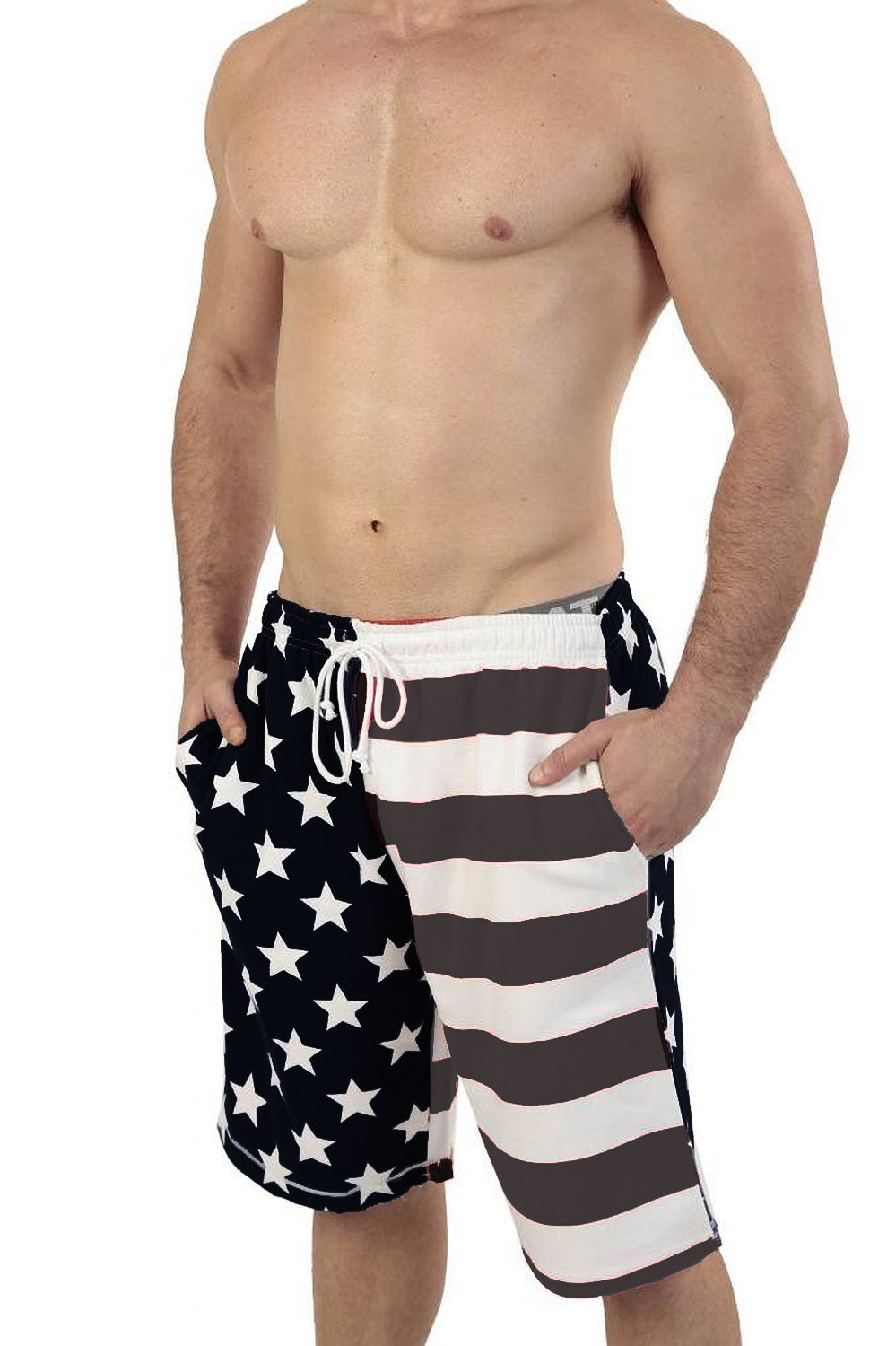 Licensed Mart Patriotic American USA FLAG Lightweight Fleece Shorts