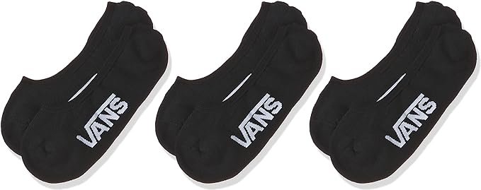 Vans No Show 3 Pairs Men's Black With White Off The Wall Socks, 6.5-9